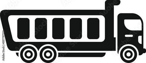 Black silhouette of a tipper truck transporting sand on a building site