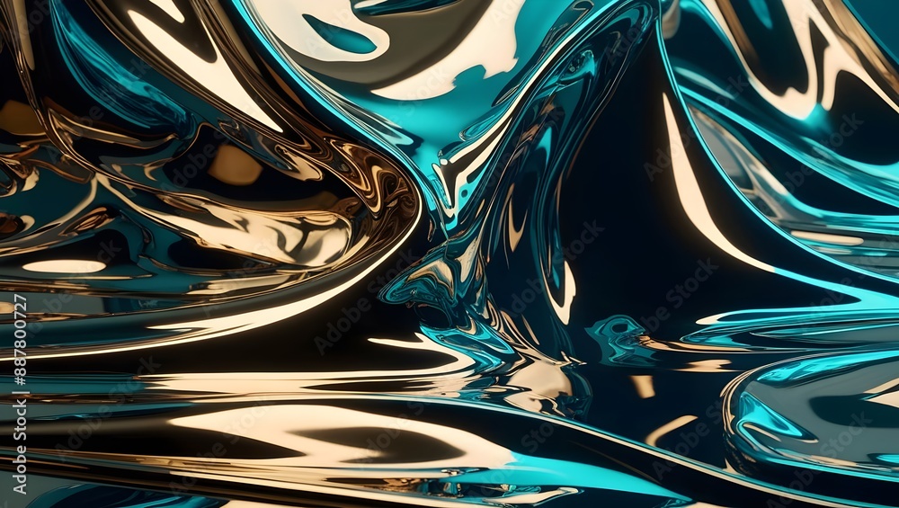 Fototapeta premium Abstract Metallic Elegance Flowing Forms with Detailed Liquid Reflections Abstract Background
