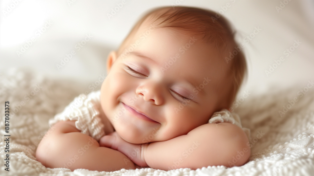 A cute baby sleeping and smiling, close-up portrait, warm tones, studio photography, white background A cute baby sleeping and smiling, close-up portrait, warm tones, studio photography, white background