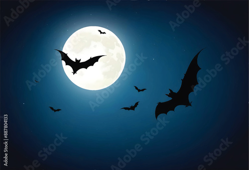 a full moon with bats flying in the sky and the moon behind it