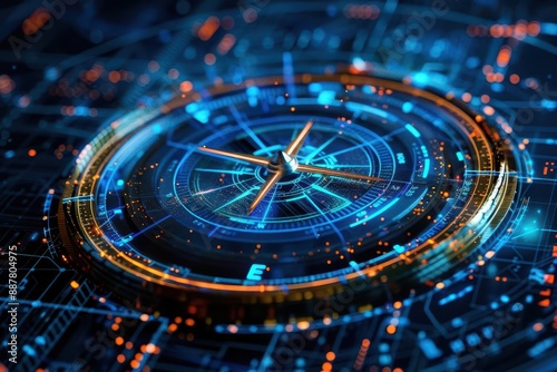 Wallpaper Mural Futuristic digital interface with blue and orange highlights, showcasing a high-tech design and vibrant cyber elements. Torontodigital.ca