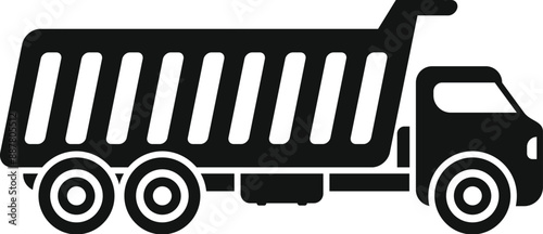 Black and white silhouette of a tipper truck carrying building materials for the construction site