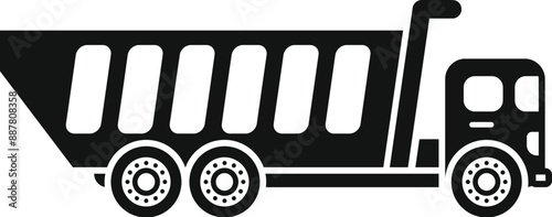 Black silhouette of a tipper truck carrying building materials for construction