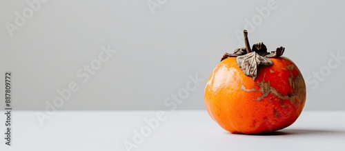 A ripe persimmon showcased ...