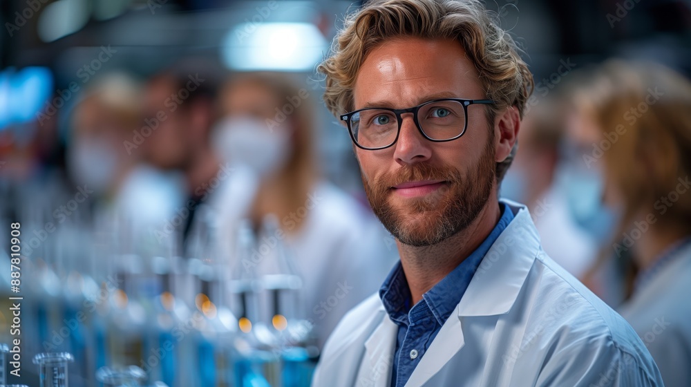 A scientist, wearing a lab coat and glasses, looks at the camera while discussing sustainable lab practices. A scientist, wearing a lab coat and glasses, looks at the camera while discussing sustainable lab practices.