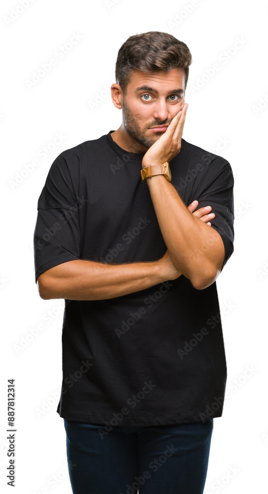 Young handsome man over isolated background thinking looking tired and bored with depression problems with crossed arms. Young handsome man over isolated background thinking looking tired and bored with depression problems with crossed arms.