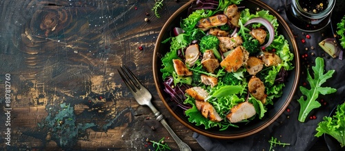 Healthy green salad with ch...