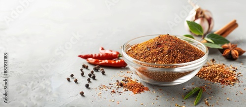 Fototapeta Naklejka Na Ścianę i Meble -  Enhance taste with spices in a glass bowl on a light background with copy space image