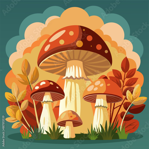 A cluster of mushrooms emerging from the grass within a forest setting