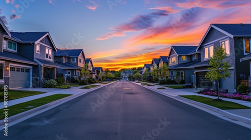 Suburban Street at Dusk with a Dramatic Sky © Ariep