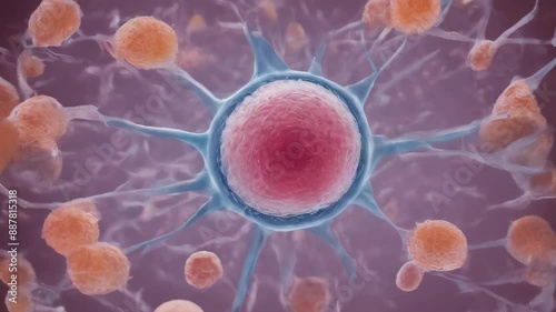 Macro view through a microscope of the process of in vitro fertilization of a female egg with a sperm cell in an IVF bowl in a laboratory. Horizontal. . Generative AI