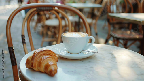 Wallpaper Mural Cozy Coffee Morning Latte and Freshly Baked Croissants. cozy coffee morning, latte, freshly baked croissants, coffee and croissants, breakfast scene, coffee shop, morning coffee, bakery, Torontodigital.ca