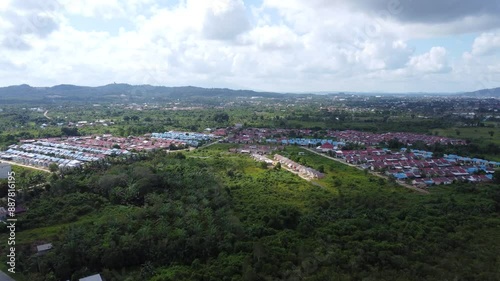 Aerial view of subsidized housing which is neatly arranged on very large land photo