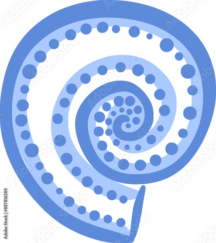 Abstract hand drawn blue seashell. Elegant vintage isolated wavy spiral spotted snail shell. Coastal summer clipart element. Vector illustration for t-shirt, swimwear, beach bag, poster, cover, label