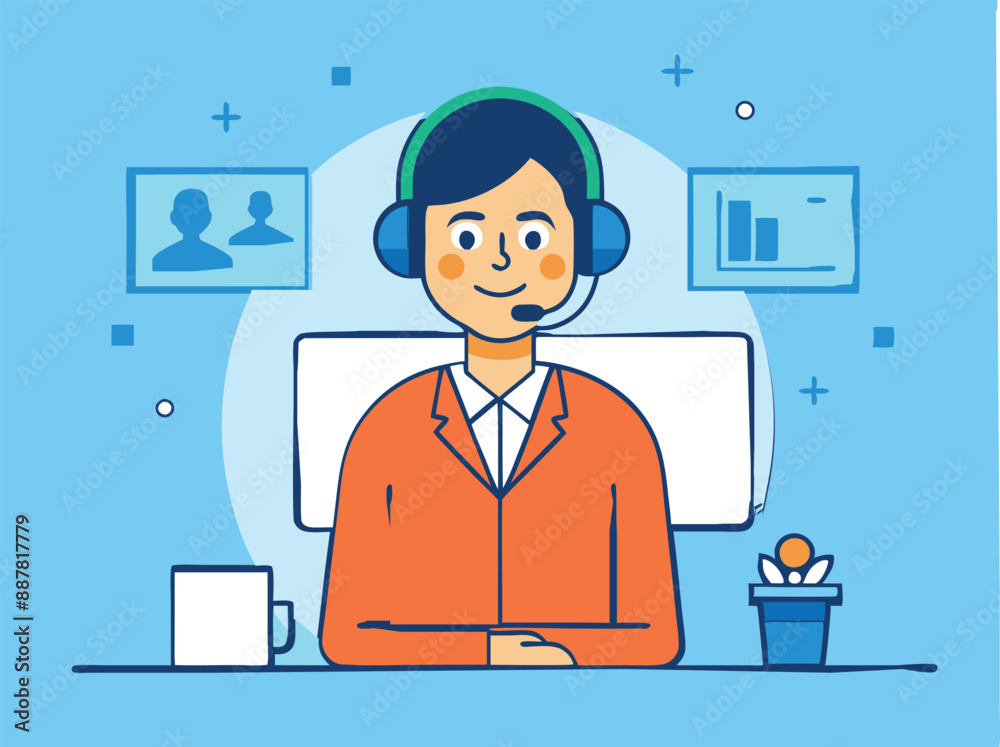 customer support line art vector art illustration customer support line art vector art illustration