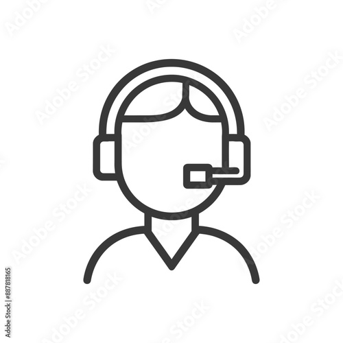 Minimalist Line Art Icon: Customer Service Representative with Headset