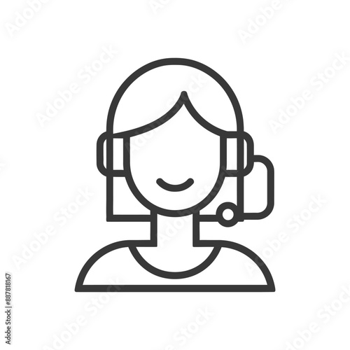 Line Art Icon: Smiling Female Customer Service Representative with Headset