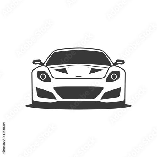 Monochromatic Sports Car Front View: Minimalist Vector Illustration