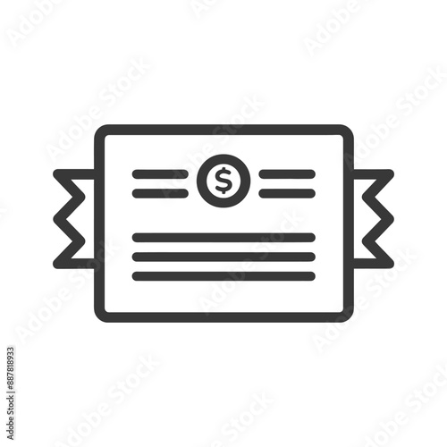 Financial Document Icon: Line Art Award Certificate with Dollar Sign