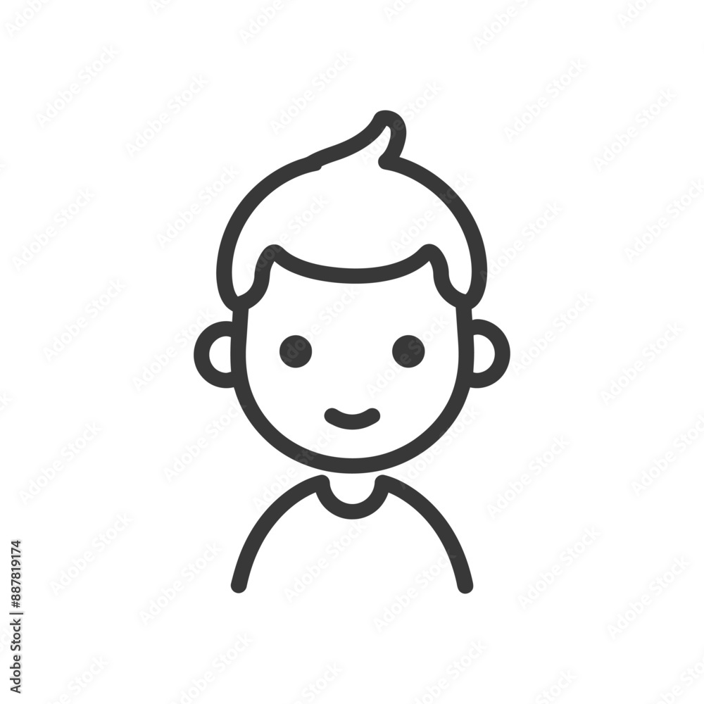 Obraz premium Smiling Boy Line Art Icon: Simple, Minimalist Child Avatar