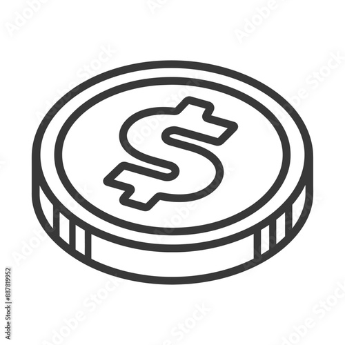 Isometric Line Art Dollar Coin Icon