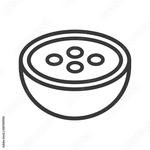 Line Art Icon: Simple Bowl of Soup with Four Pearl-like Elements