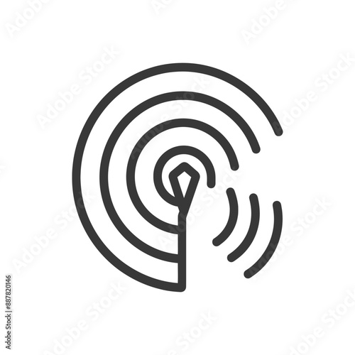 Abstract Wireless Signal Transmission Icon: Concentric Circles & Antenna