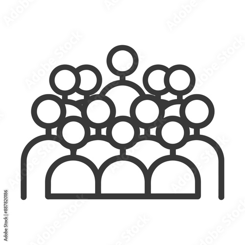 Line Art Icon: Group of People with Central Leader Figure