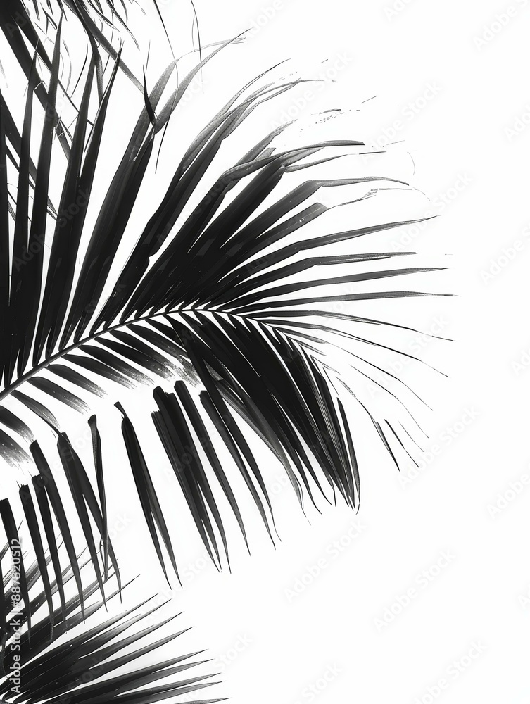 Obraz premium A close-up image of a palm frond silhouette against a white background