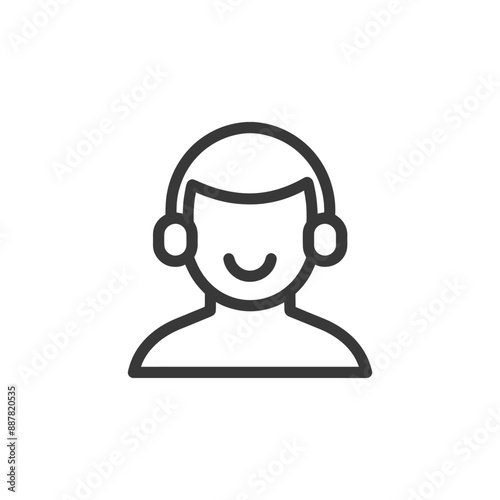 Smiling Customer Service Agent Icon: Minimalist Line Art
