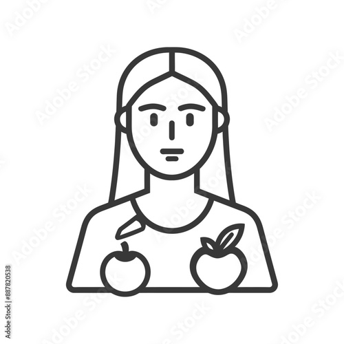 Line Art Illustration: Woman with Knife & Apples, Health & Choice Concept