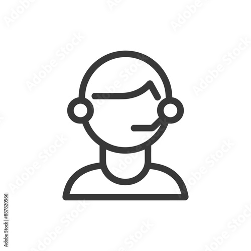 Minimalist Line Art Icon: Customer Support Agent with Headset