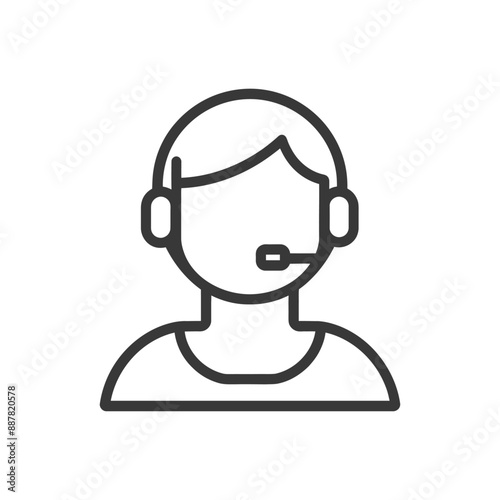 Minimalist Line Art Icon: Customer Service Representative with Headset