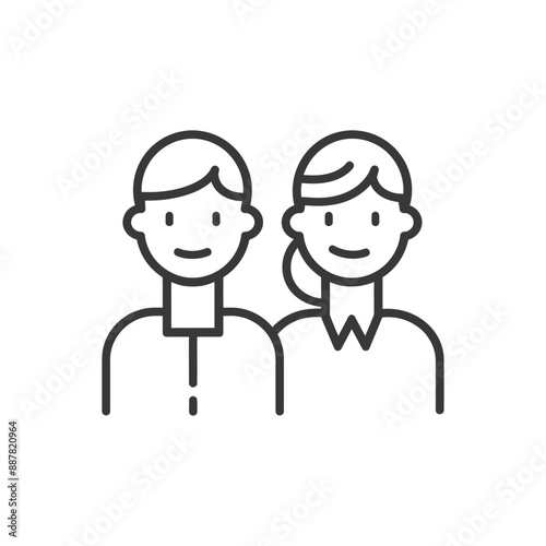 Simple Line Icons: Smiling Man and Woman, Shoulder to Shoulder