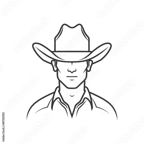 Line Art Portrait: Stoic Cowboy in Classic Hat