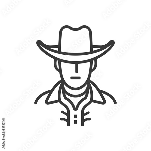 Line Art Icon: Stoic Cowboy in Western Hat and Jacket