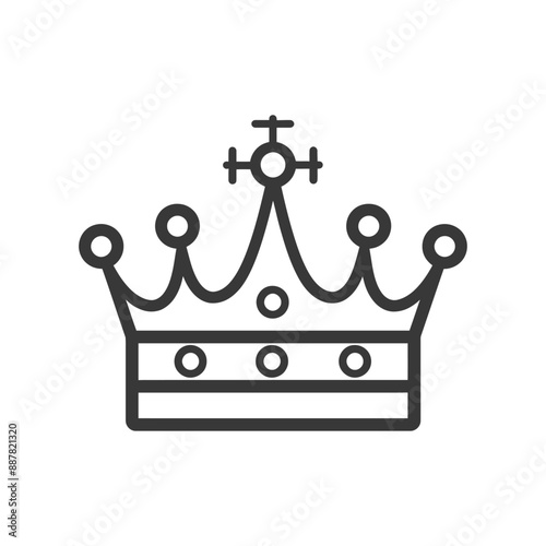 Monochrome Line Art Crown Icon: Regal Cross-Topped Design