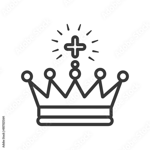 Royal Crown with Radiant Cross Icon: Line Art Symbol