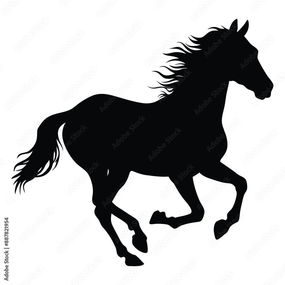 silhouette of black running horse - vector illustration