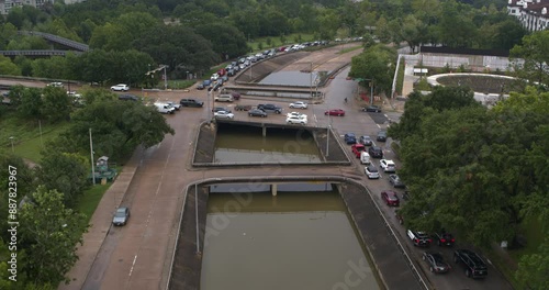 Wallpaper Mural Drone view of under bridge flooding on Allen Parkway in Houston, Texas Torontodigital.ca
