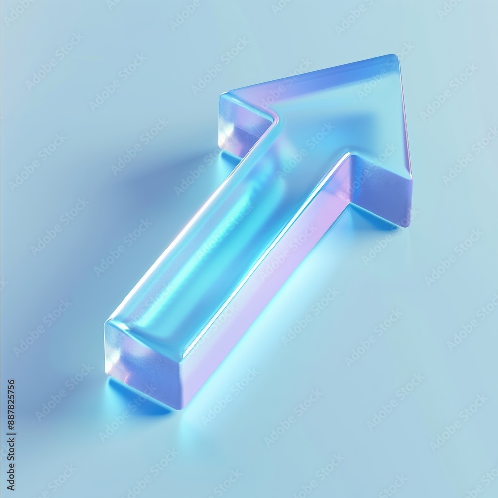 3D Glowing Transparent Upward Arrow with Blue Gradient Design