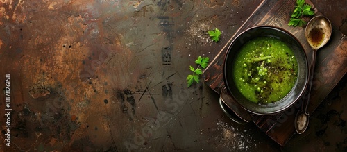 Lunch with pea soup served ...