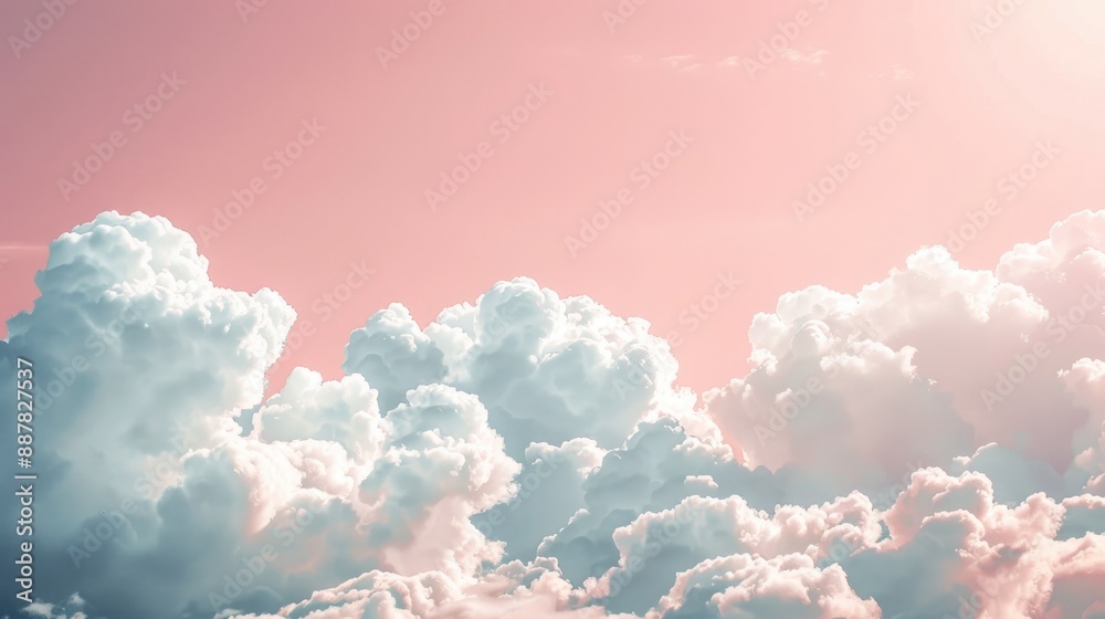 White fluffy clouds on a soft pink sky