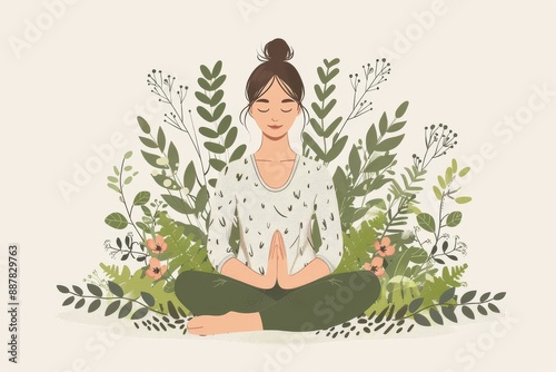 Woman Meditating in Nature Digital Art Calm and Serene Bright and Detailed
