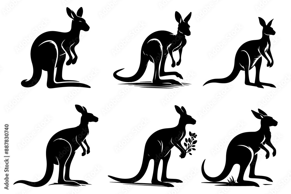 kangaroo silhouette vector art illustration isolated on transparent background - Generative AI kangaroo silhouette vector art illustration isolated on transparent background - Generative AI