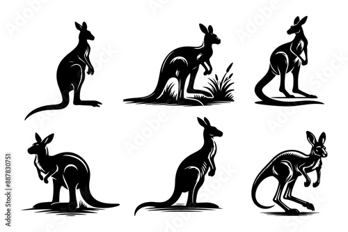 kangaroo silhouette vector art illustration isolated on transparent background - Generative AI