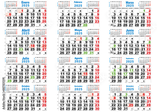 Calendario 2025 santos, festivos y lunas España