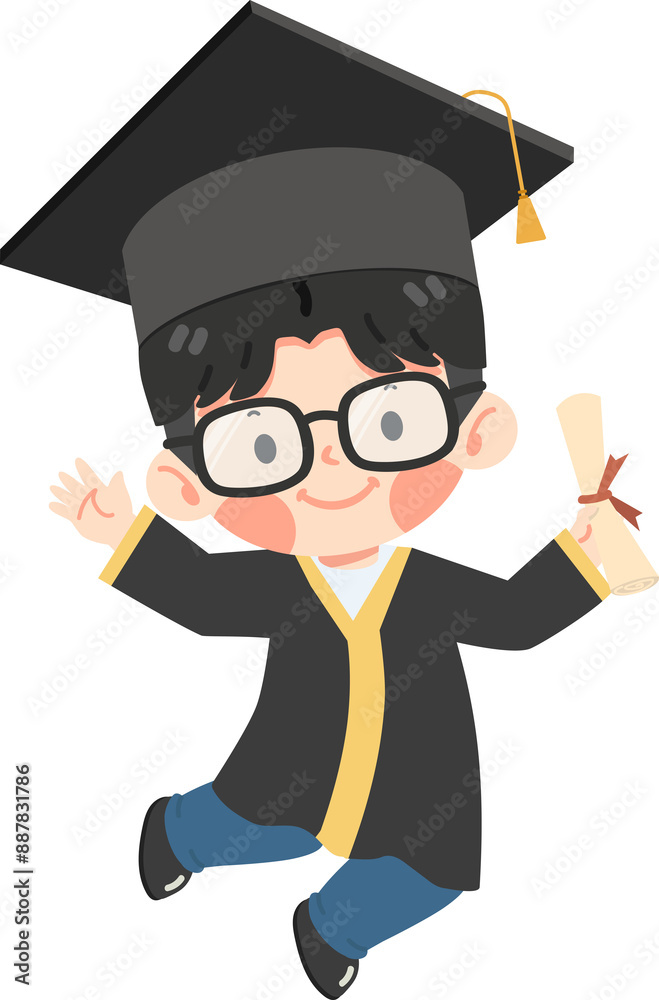 Boy in graduation gown jumping Boy in graduation gown jumping