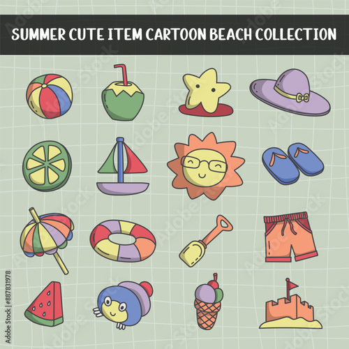 Summer cute item cartoon beach collection