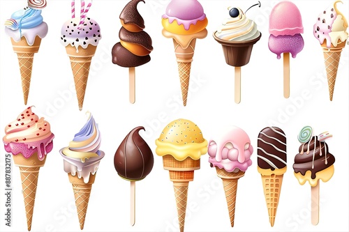 Summer yummy dessets cones of icecream tasty hot summer delight clipart photo